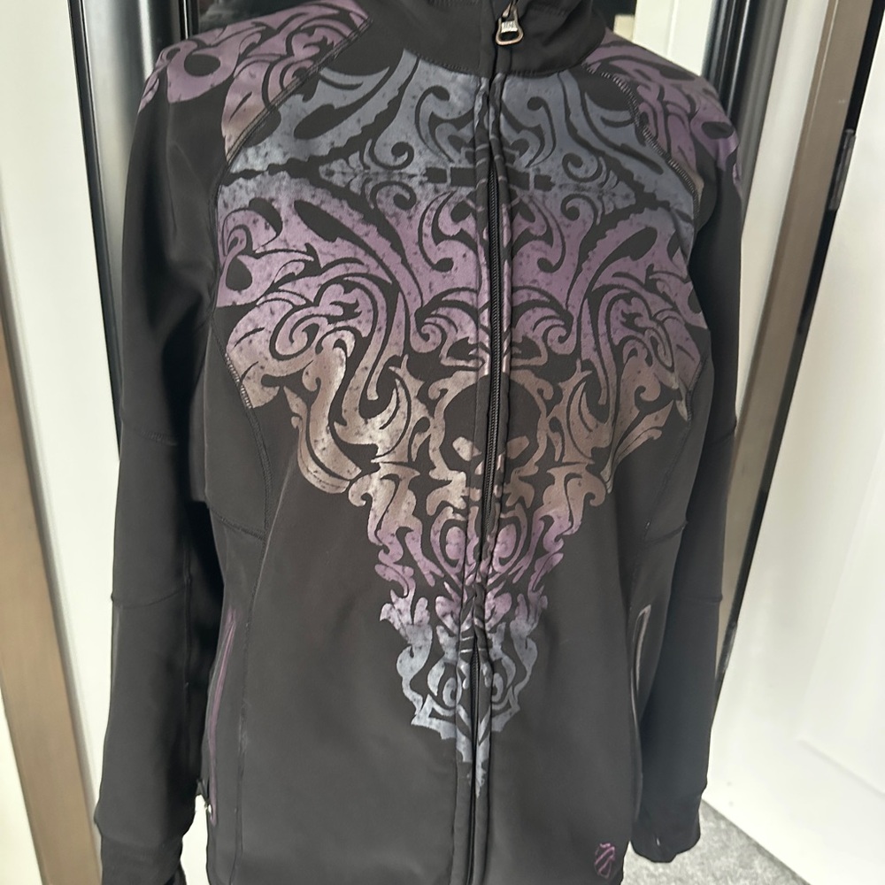 Harley-Davidson Women’s Black Purple Tribal Jacket Thumbholes Rare women XL -B